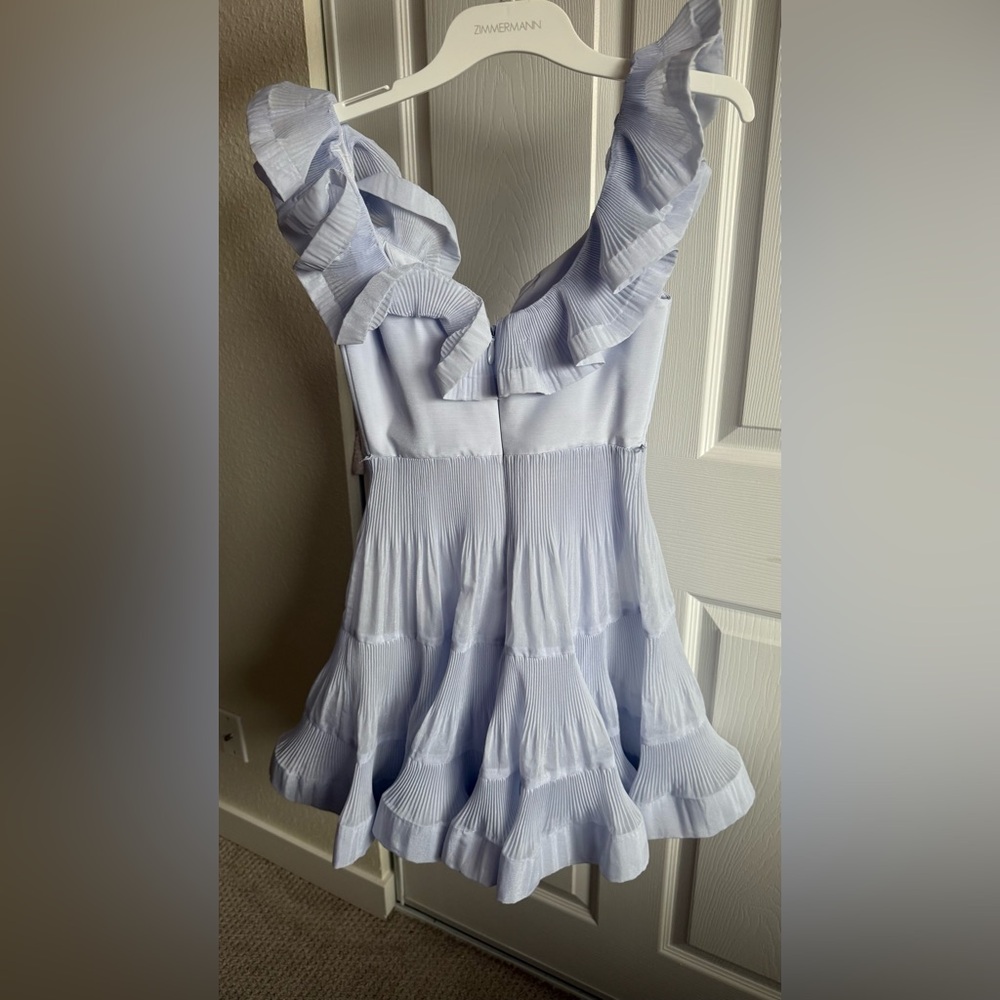 Zimmermann Pleated Frill Tiered Mini Dress Ruffle in Light Blue Size 0P - Picture 8 of 9